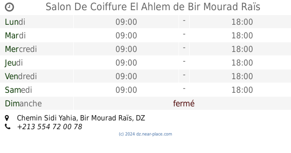 Salon De Coiffure El Ahlem Bir Mourad Ra S Horaire Chemin Sidi Yahia Tel